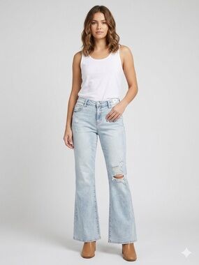 Refuge Denim Light Wash Distressed Flare Jeans Size 09